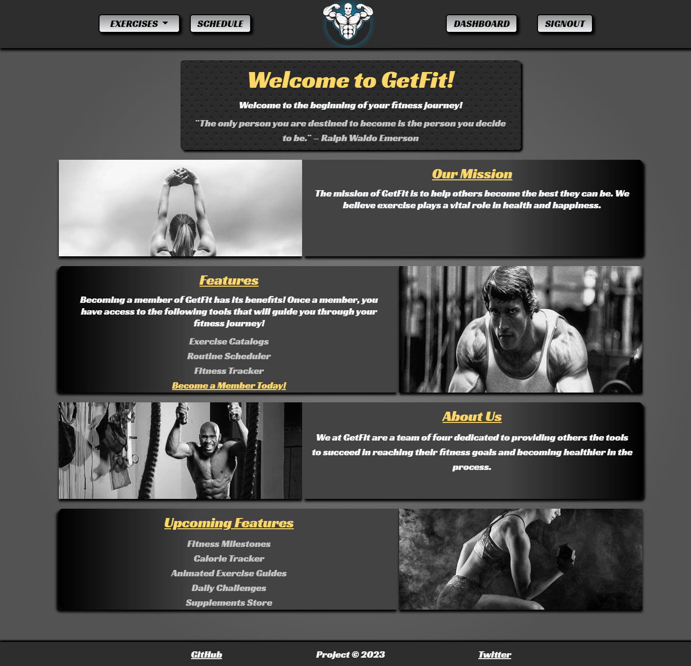 screenshot of GetFit webpage